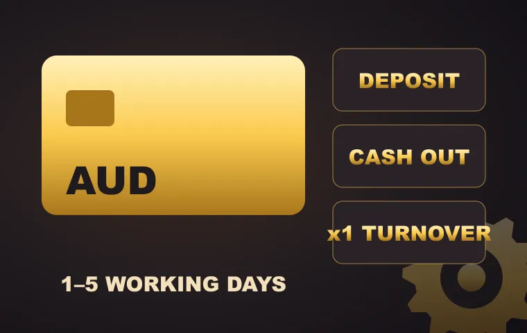 Gold AUD card with deposit and cash-out buttons at MonsterWin