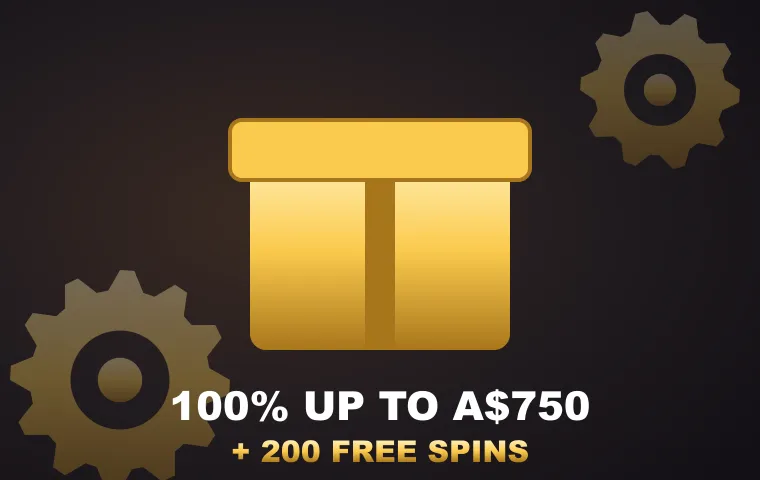 Gold gift box with the MonsterWin welcome package: 100% up to A$750 and 200 free spins